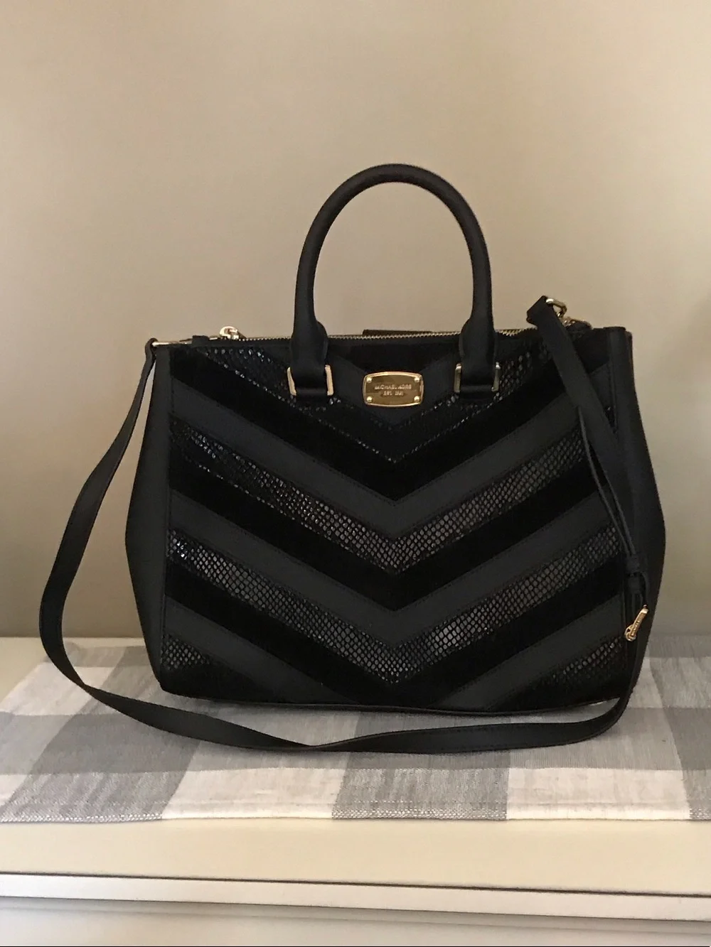 Michael Kors Black Chevron Tote with Detachable Shoulder Strap